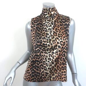 Ganni Leopard Print High-Neck Blouse
